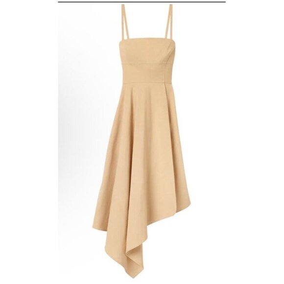$551 A.L.C. Women's Beige Verona Asymmetric-Hem Midi Fit & Flare Dress Size 12 - Picture 9 of 15